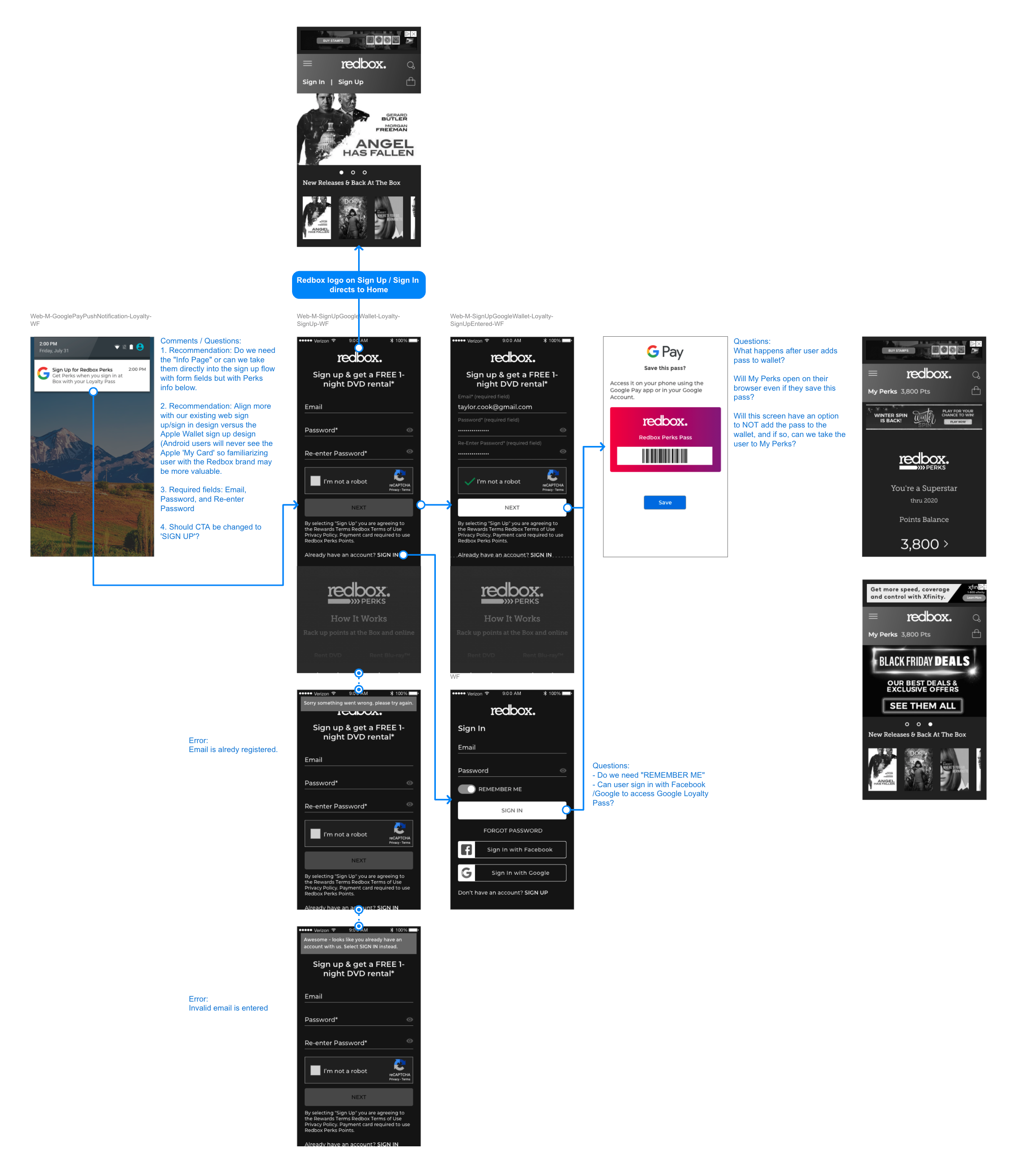 Loyalty Sign Up Wireframes