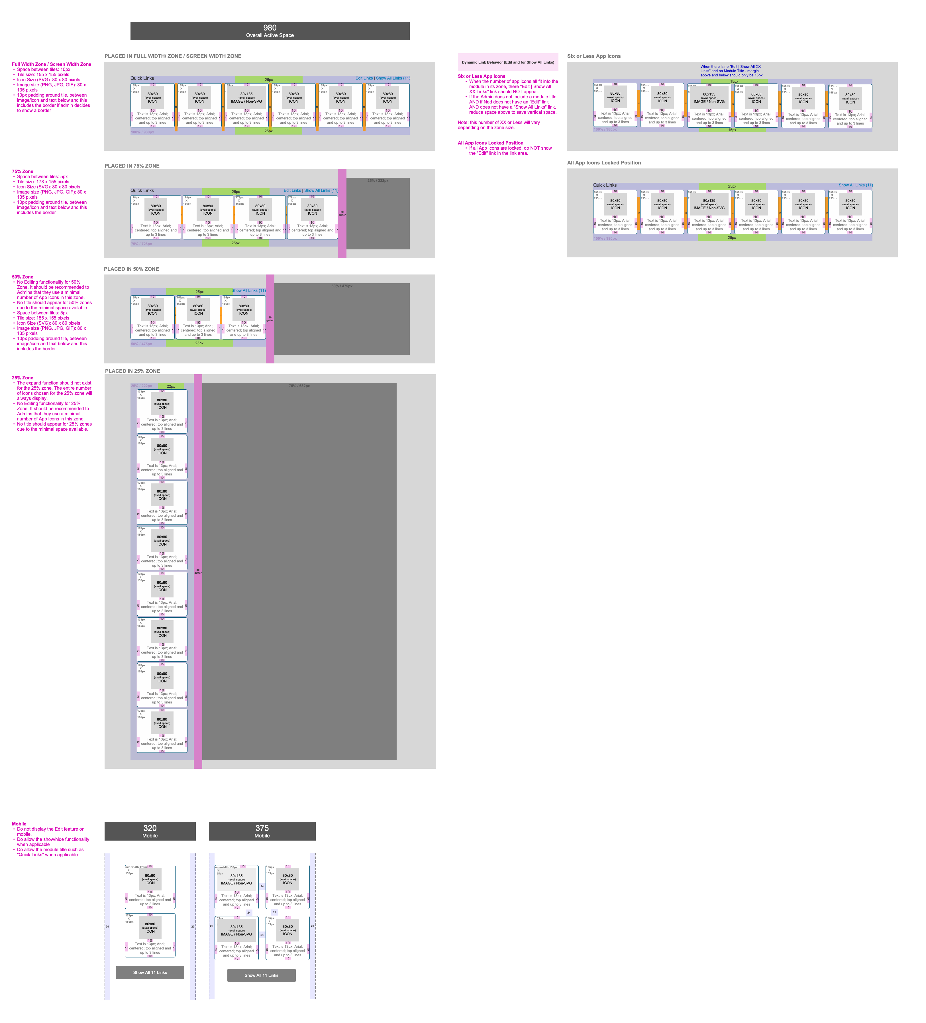 Quick Links Tile Specs